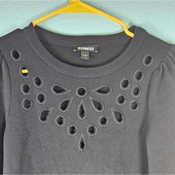 Express Women's Black Fit & Flare Sweater Dress with Cutout Details Size Small - Picture 3 of 8